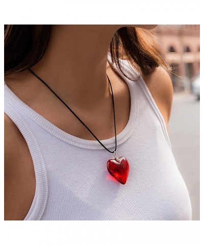 Chunky Puffy Heart Necklace - Queen of Hearts Accessories - Big Glass Heart Goth Choker Pendant Necklace for Girls Teens Wome...