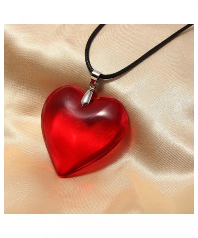 Chunky Puffy Heart Necklace - Queen of Hearts Accessories - Big Glass Heart Goth Choker Pendant Necklace for Girls Teens Wome...