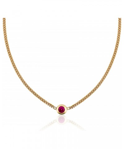 Small 14K Gold Ruby Necklace | Ruby Red July Birthstone Necklace with Secure Clasp | Ruby Gold Pendant Necklace for Women wit...