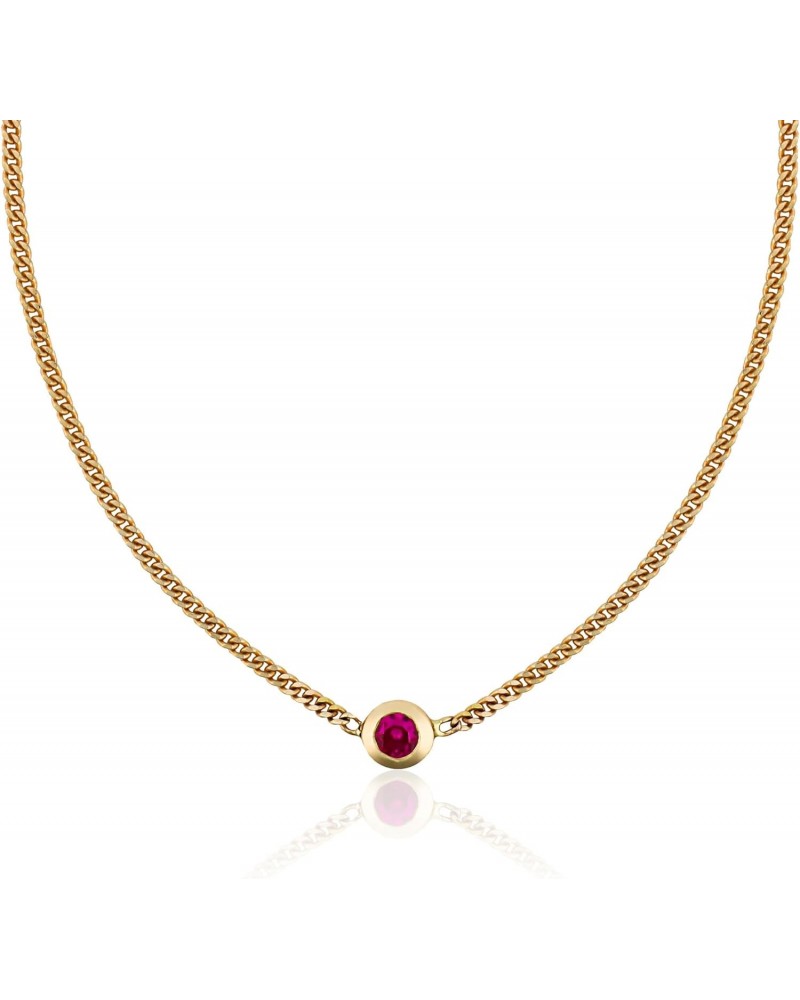 Small 14K Gold Ruby Necklace | Ruby Red July Birthstone Necklace with Secure Clasp | Ruby Gold Pendant Necklace for Women wit...