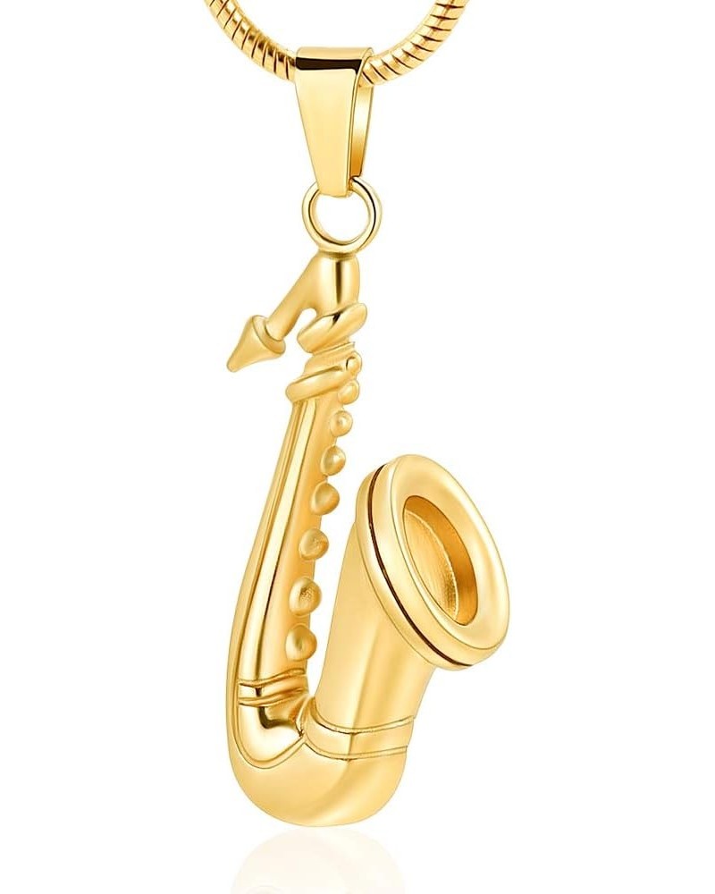 Music Urn Saxophone Horn Chain Necklace Cremation Ash Keepsake Pendant Gold $12.34 Necklaces