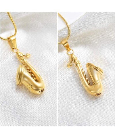 Music Urn Saxophone Horn Chain Necklace Cremation Ash Keepsake Pendant Gold $12.34 Necklaces