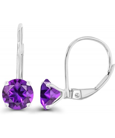 14k Gold Plated 925 Sterling Silver 6mm Round Hypoallergenic Genuine Birthstone Leverback Earrings Amethyst Sterling Silver $...