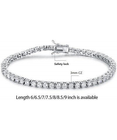 GMESME 18K White Gold Plated 3.0mm Cubic Zirconia Classic Tennis Bracelet 6/6.5/7/7.5/8/8.5/9 Inch White Gold 9 inch $9.03 Br...