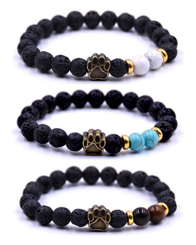 Lava Rock Stretch Beaded Bracelet Essential Oil Diffuser Dog Lover Paw Charm Pet Memorial Bracelet Bronze Dog Paw $8.79 Brace...