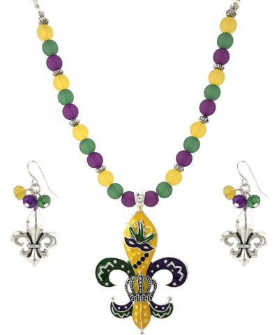 Mardi Gras Theme Pendant Frost Bead 18 Inch Necklace and Earrings Silve Plated $7.79 Jewelry Sets