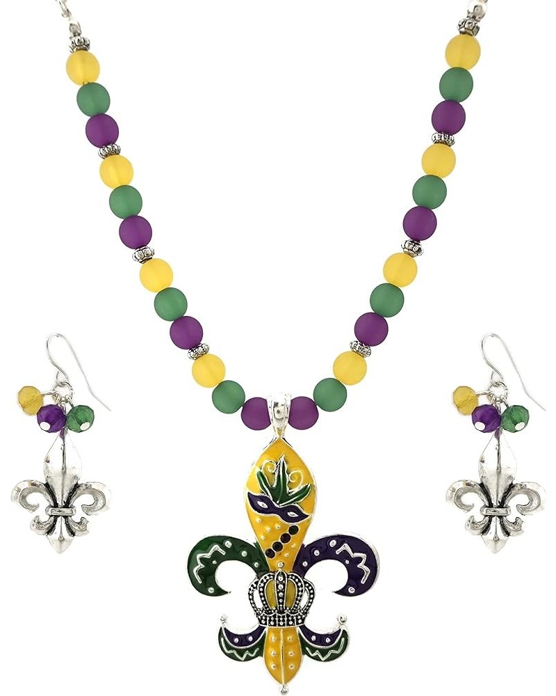 Mardi Gras Theme Pendant Frost Bead 18 Inch Necklace and Earrings Silve Plated $7.79 Jewelry Sets