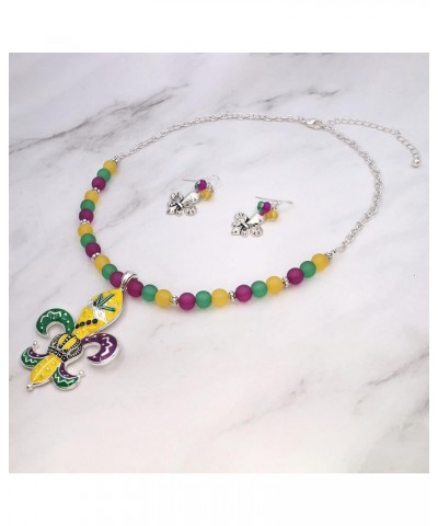 Mardi Gras Theme Pendant Frost Bead 18 Inch Necklace and Earrings Silve Plated $7.79 Jewelry Sets