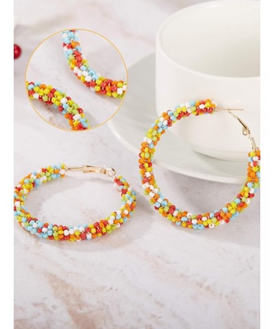 6 Pairs Bohemian Beaded Hoop Earrings Women Colorful Handmade Large Circle Dangle Drop Earrings for Women Girls(Cute Colors) ...