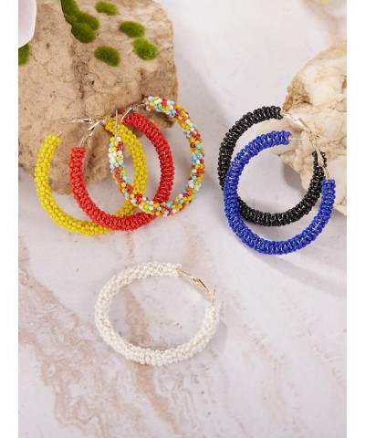 6 Pairs Bohemian Beaded Hoop Earrings Women Colorful Handmade Large Circle Dangle Drop Earrings for Women Girls(Cute Colors) ...