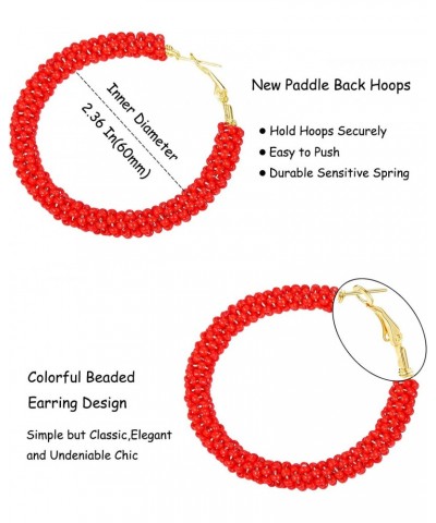 6 Pairs Bohemian Beaded Hoop Earrings Women Colorful Handmade Large Circle Dangle Drop Earrings for Women Girls(Cute Colors) ...