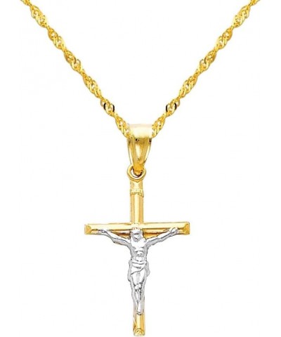 14k Two Tone Gold Jesus Cross Religious Pendant with 1.2mm Singapore Chain Necklace 24.0 Inches $49.95 Necklaces