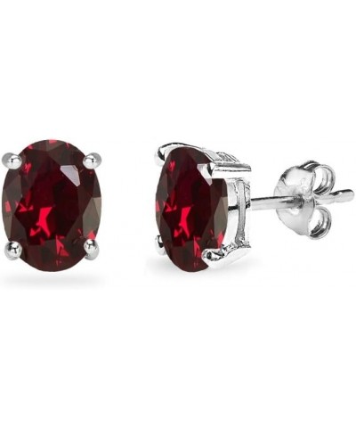 Sterling Silver Synthetic Ruby Oval-Cut Solitaire Stud Earrings for Women Teens & Girls 6x4mm - Silver $10.81 Earrings