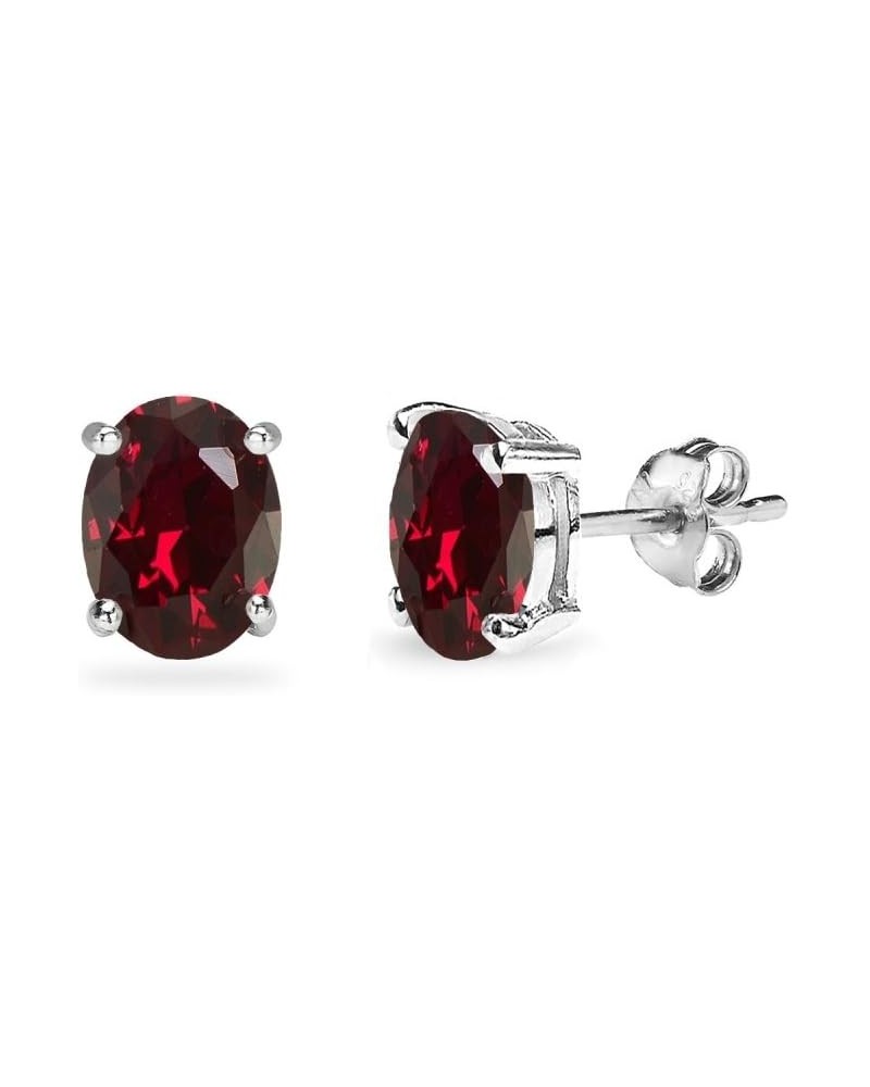 Sterling Silver Synthetic Ruby Oval-Cut Solitaire Stud Earrings for Women Teens & Girls 6x4mm - Silver $10.81 Earrings