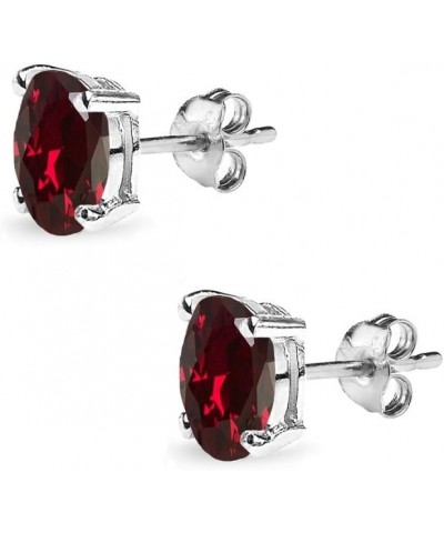 Sterling Silver Synthetic Ruby Oval-Cut Solitaire Stud Earrings for Women Teens & Girls 6x4mm - Silver $10.81 Earrings