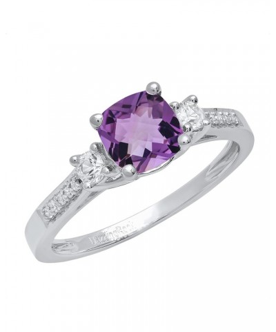 6mm Cushion Amethyst & Round White Sapphire with White Diamond 3 Stone Style Engagement Ring in 10K Gold 4 White Gold $95.79 ...