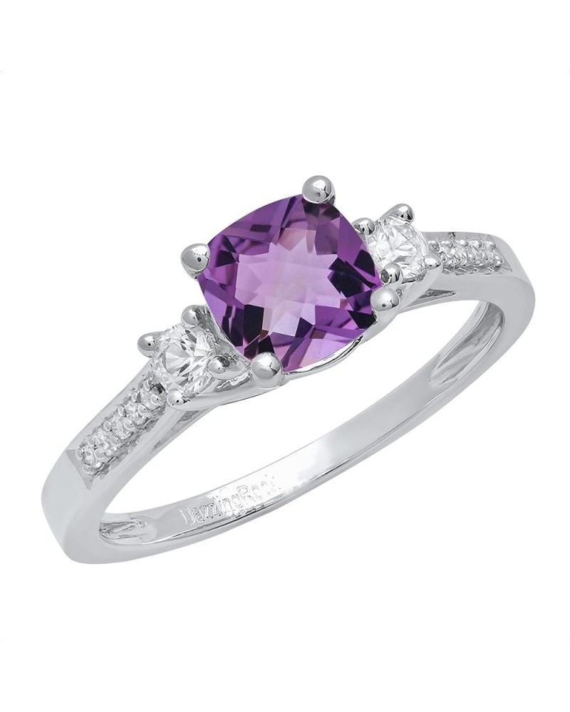 6mm Cushion Amethyst & Round White Sapphire with White Diamond 3 Stone Style Engagement Ring in 10K Gold 4 White Gold $95.79 ...