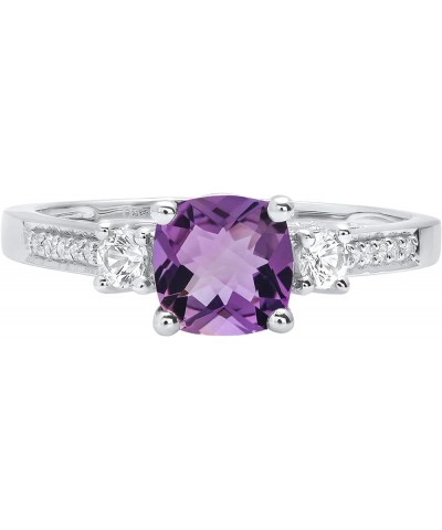 6mm Cushion Amethyst & Round White Sapphire with White Diamond 3 Stone Style Engagement Ring in 10K Gold 4 White Gold $95.79 ...