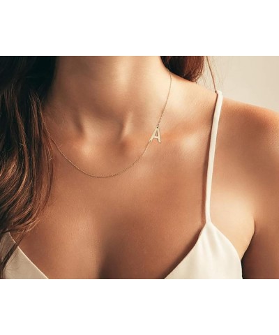 Sideways Initial Necklace, 18K Gold Plated Stainless Steel Mini Letter Choker Necklace Personalized Name Necklace for Women Y...