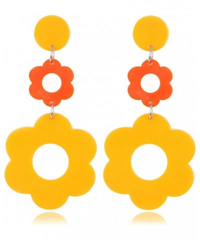 Acrylic Flower Earrings for Women Girls Trendy Statement Y2k Floral Resin Earring Daisy Drop Earrings Set Boho Retro White & ...