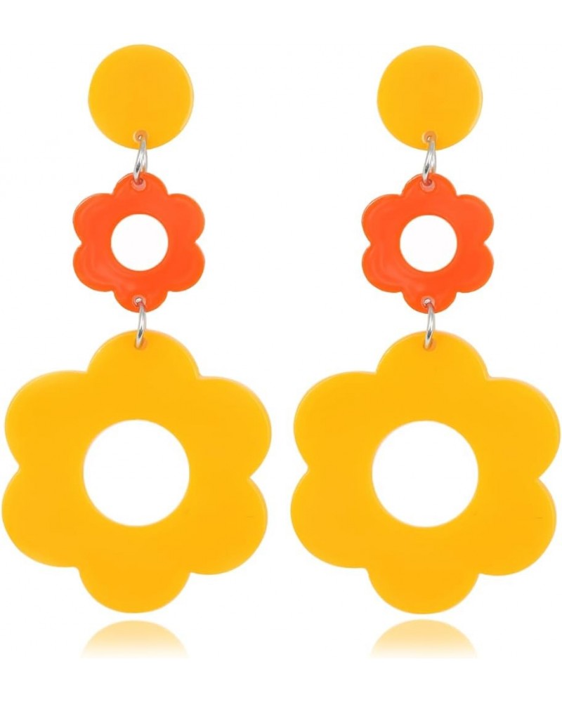 Acrylic Flower Earrings for Women Girls Trendy Statement Y2k Floral Resin Earring Daisy Drop Earrings Set Boho Retro White & ...