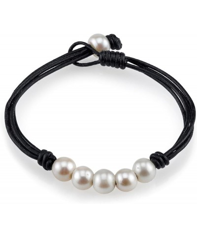 8-9mm Genuine Freshwater Cultured Pearl Leather Belle Bracelet for Women black $55.80 Bracelets