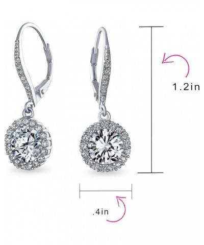 3CT Halo Solitaire Round Brilliant Cut AAA CZ Lever back Drop Earrings For Women .925 Sterling Silver Birth Month Colors Rose...