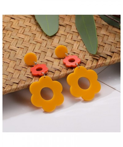 Acrylic Flower Earrings for Women Girls Trendy Statement Y2k Floral Resin Earring Daisy Drop Earrings Set Boho Retro White & ...