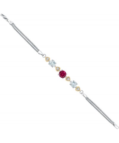 925 Sterling Silver and 10k Yellow Gold Red Created Ruby Sky Blue Aquamarine and White Lab Grown Diamond Bracelet For Women (...