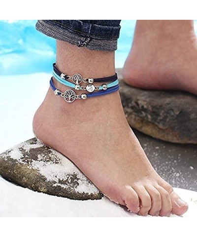 LAIMIO 4 Pcs Anklets Bracelet-Women Anklet Boho Beads Antique Silver Life Tree Anklets Foot Chain Beach Jewelry $6.75 Anklets