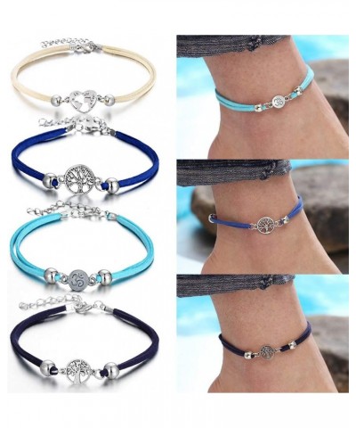 LAIMIO 4 Pcs Anklets Bracelet-Women Anklet Boho Beads Antique Silver Life Tree Anklets Foot Chain Beach Jewelry $6.75 Anklets