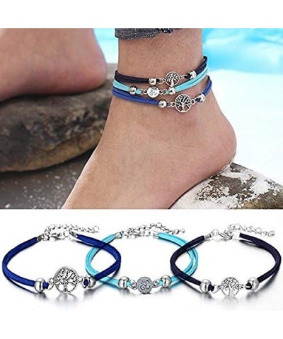 LAIMIO 4 Pcs Anklets Bracelet-Women Anklet Boho Beads Antique Silver Life Tree Anklets Foot Chain Beach Jewelry $6.75 Anklets