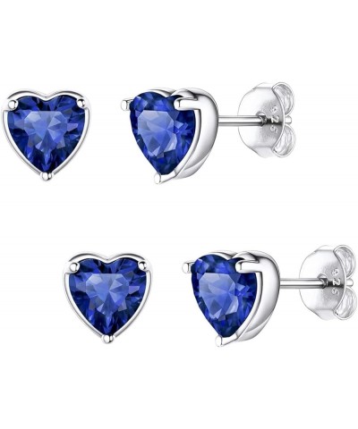 2 Pairs Authentic Sterling Silver Heart Birthstone Stud Earrings 6mm 0.84 Carat Cubic Zirconia Diamond Gemstone Hypoallergeni...