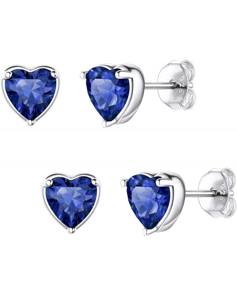 2 Pairs Authentic Sterling Silver Heart Birthstone Stud Earrings 6mm 0.84 Carat Cubic Zirconia Diamond Gemstone Hypoallergeni...