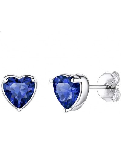 2 Pairs Authentic Sterling Silver Heart Birthstone Stud Earrings 6mm 0.84 Carat Cubic Zirconia Diamond Gemstone Hypoallergeni...