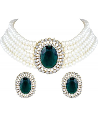 Gold Plated Indian Wedding Bollywood Green Stone Studded Pearl Choker Necklace Jewellery Set For Women/Girls (ML316) Green $1...