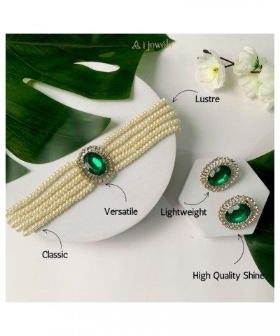 Gold Plated Indian Wedding Bollywood Green Stone Studded Pearl Choker Necklace Jewellery Set For Women/Girls (ML316) Green $1...