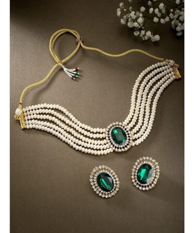 Gold Plated Indian Wedding Bollywood Green Stone Studded Pearl Choker Necklace Jewellery Set For Women/Girls (ML316) Green $1...