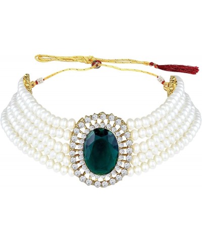 Gold Plated Indian Wedding Bollywood Green Stone Studded Pearl Choker Necklace Jewellery Set For Women/Girls (ML316) Green $1...