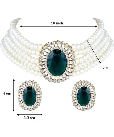 Gold Plated Indian Wedding Bollywood Green Stone Studded Pearl Choker Necklace Jewellery Set For Women/Girls (ML316) Green $1...