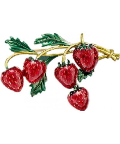 Fashion Fruit Brooch Pin for Women Girls Gold Tone Cute Enamel Red Strawberry Green Leaf Branch Brooches Lapel Creative Dress...