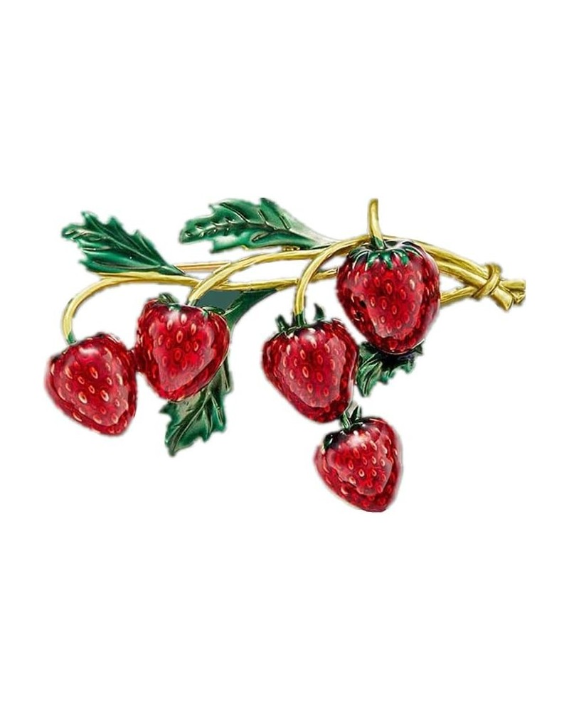 Fashion Fruit Brooch Pin for Women Girls Gold Tone Cute Enamel Red Strawberry Green Leaf Branch Brooches Lapel Creative Dress...