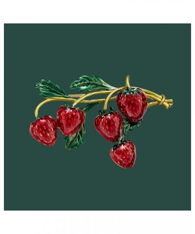 Fashion Fruit Brooch Pin for Women Girls Gold Tone Cute Enamel Red Strawberry Green Leaf Branch Brooches Lapel Creative Dress...