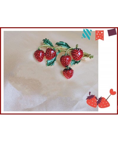 Fashion Fruit Brooch Pin for Women Girls Gold Tone Cute Enamel Red Strawberry Green Leaf Branch Brooches Lapel Creative Dress...