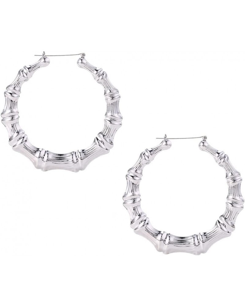 Chic Bamboo Circle Round Hoop Earrings Large 90mm Bamboo Metal Earrings Women Girls PaClub Jewelry Gift silver $8.84 Earrings