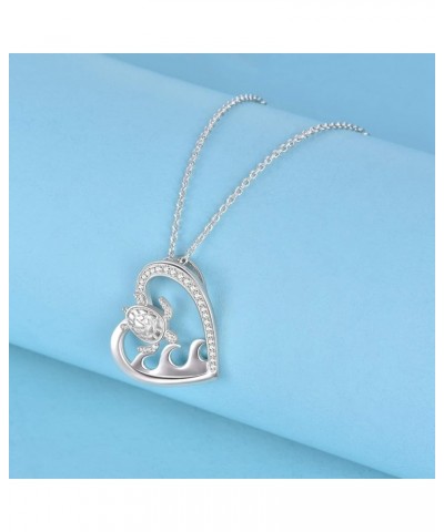 Sea Turtle Heart Necklace for Women Sterling Silver Crystal Turtle Pendant Birthday Animal Health and Longevity Jewelry Gifts...