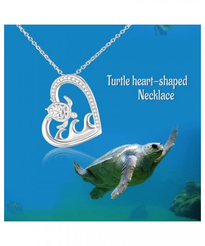 Sea Turtle Heart Necklace for Women Sterling Silver Crystal Turtle Pendant Birthday Animal Health and Longevity Jewelry Gifts...