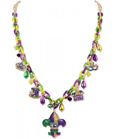 Mardi Gras Necklace Glitter Fleur De Lis Mask Pendant Necklace for Women Gold Purple Green Link Chain Necklace Fat Tuesday Ca...