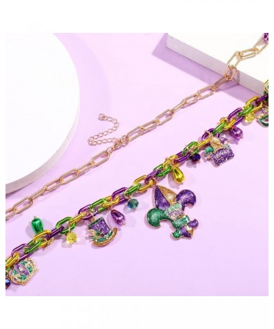 Mardi Gras Necklace Glitter Fleur De Lis Mask Pendant Necklace for Women Gold Purple Green Link Chain Necklace Fat Tuesday Ca...