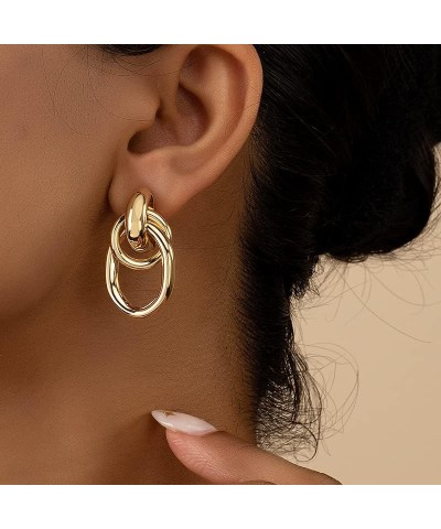 Gold Silver Cricle Statement Hoop Earrings Stud for Women Girls, Designer Aesthetic Doorknocker Dangle Earrings, Minimalist J...